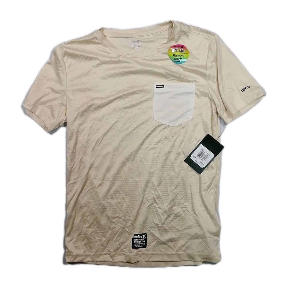 New Hurley Boys Size M Light Khaki UPF 50+ Moisture Wicking Short Sleeve Shirt